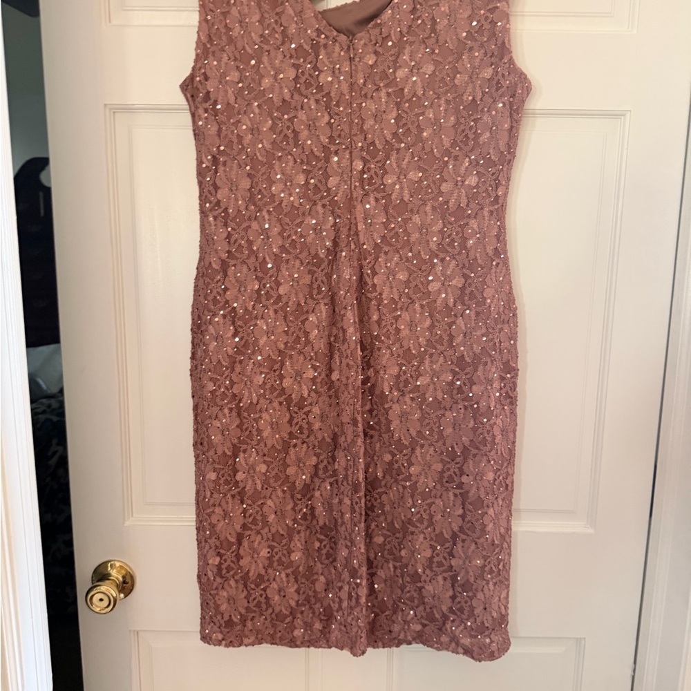 connected apparel Dusty Rose Lace Sequin Midi Dress